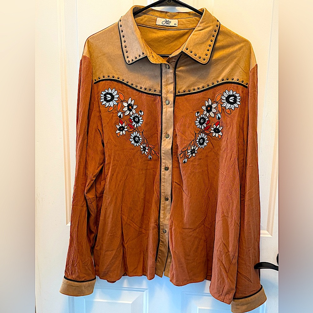 Embroidered Floral Button Down Shirt